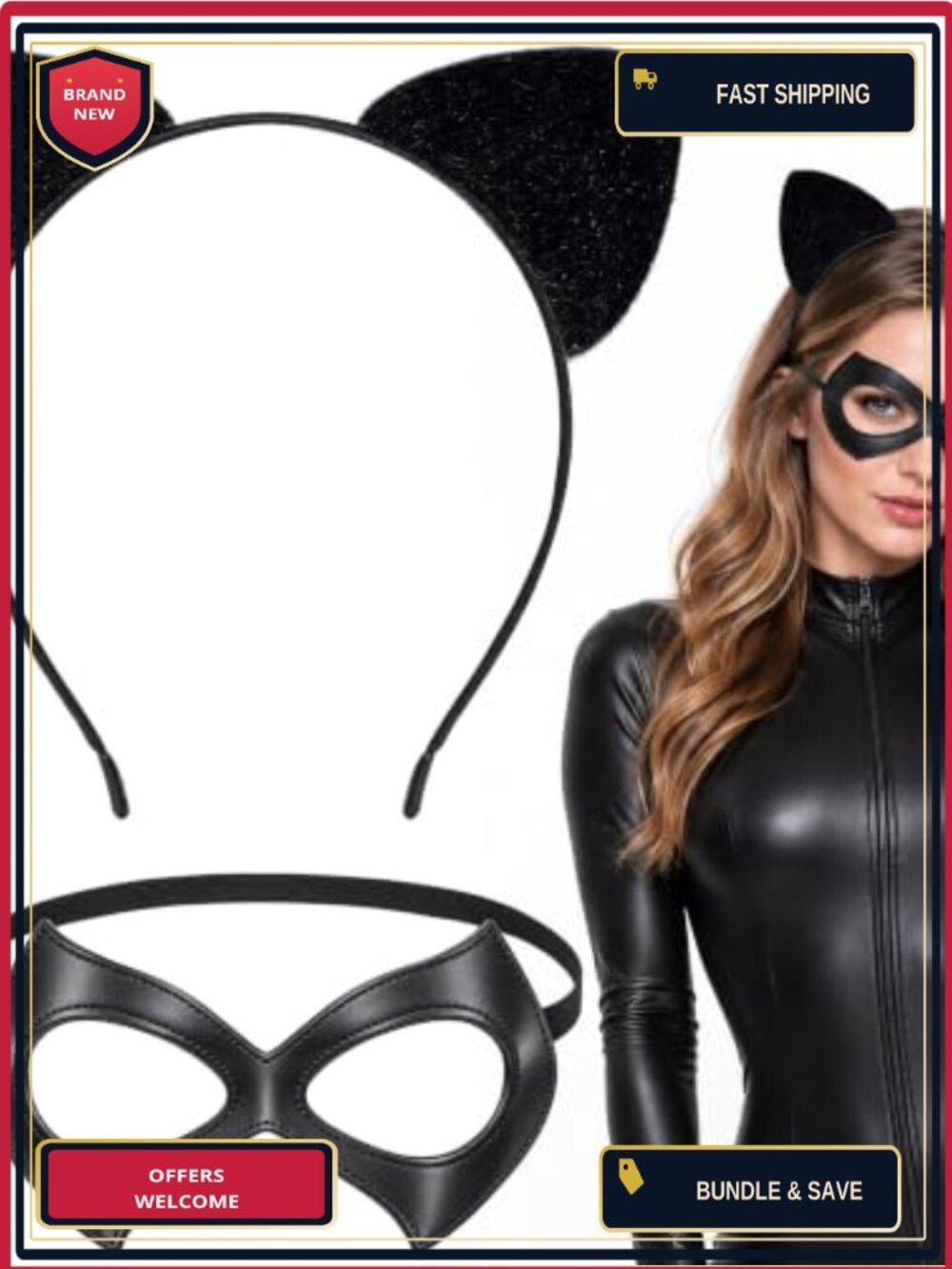 Cat Costume Accessories Set: Cat Mask and Ears for Adults
